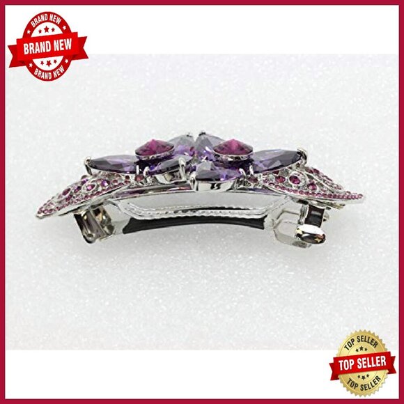 Large Floral Hair Barrette with CZ Crystals for Thick Hair